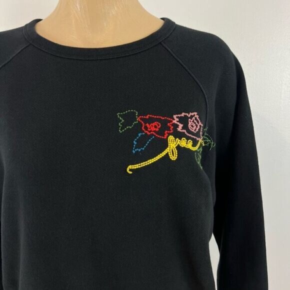 Aritzia Wilfred Free Women’s Small Black Floral Embroidered Pullover Sweater - Picture 4 of 14